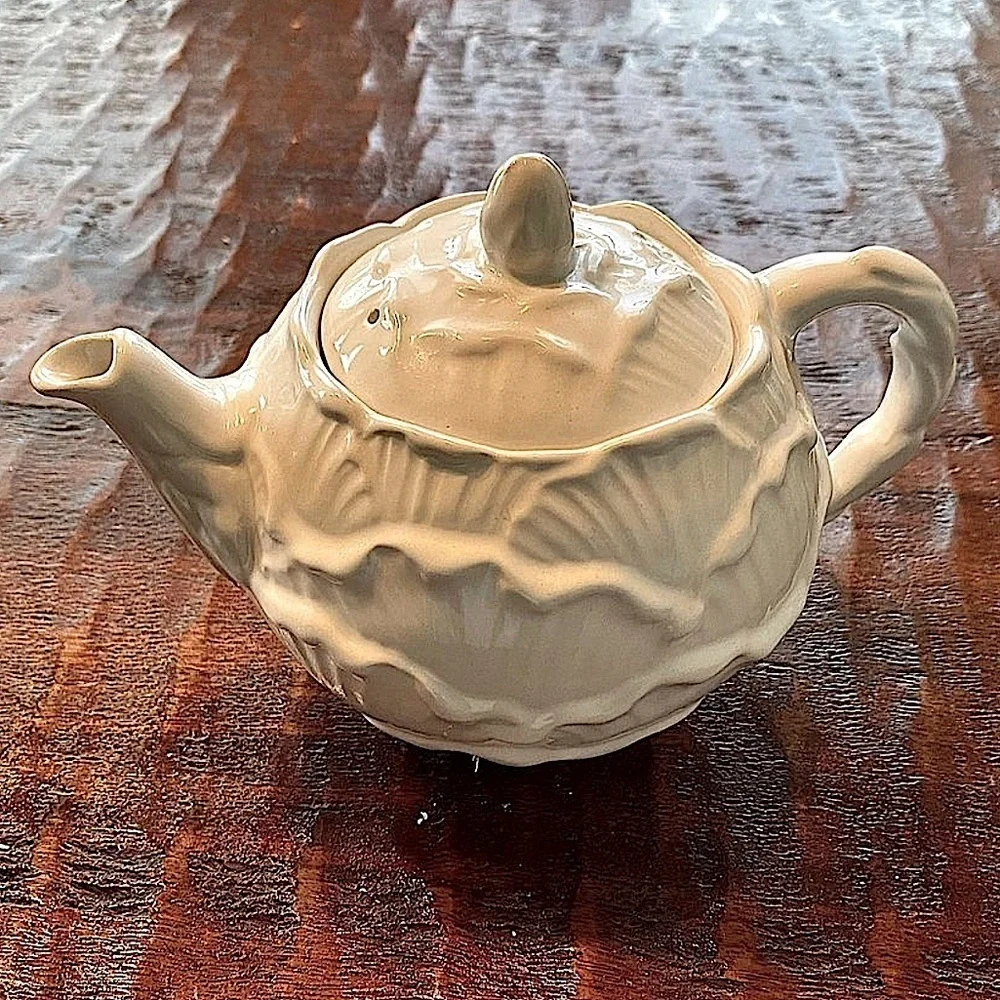 Sylvac Small Vintage Ceramic Teapot Cabbage Rose Petals White 70s England #5409
